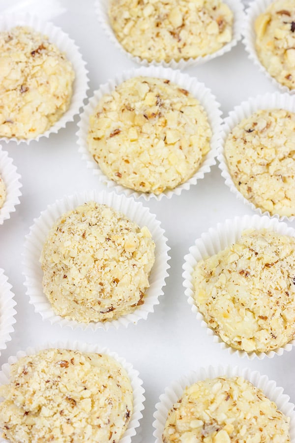 White Chocolate Hazelnut Truffles Creamy white chocolate with hazelnuts