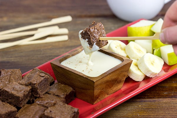 Fondue is making a comeback...starting with dessert! These Brownie Bites with French Vanilla Dipping Sauce are a fun and tasty treat!