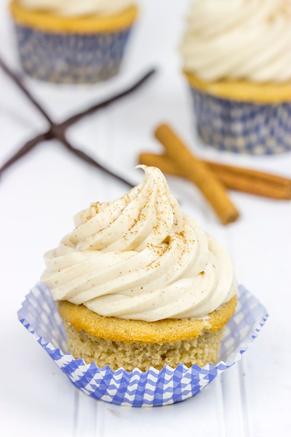 Chai Tea Latte Cupcakes Spiced cupcakes topped with cinnamon frosting