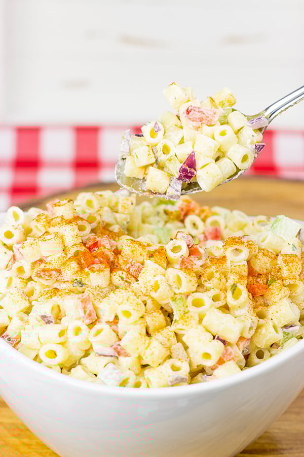 This Classic Macaroni Salad is perfect for summer picnics and dinners on the back porch!