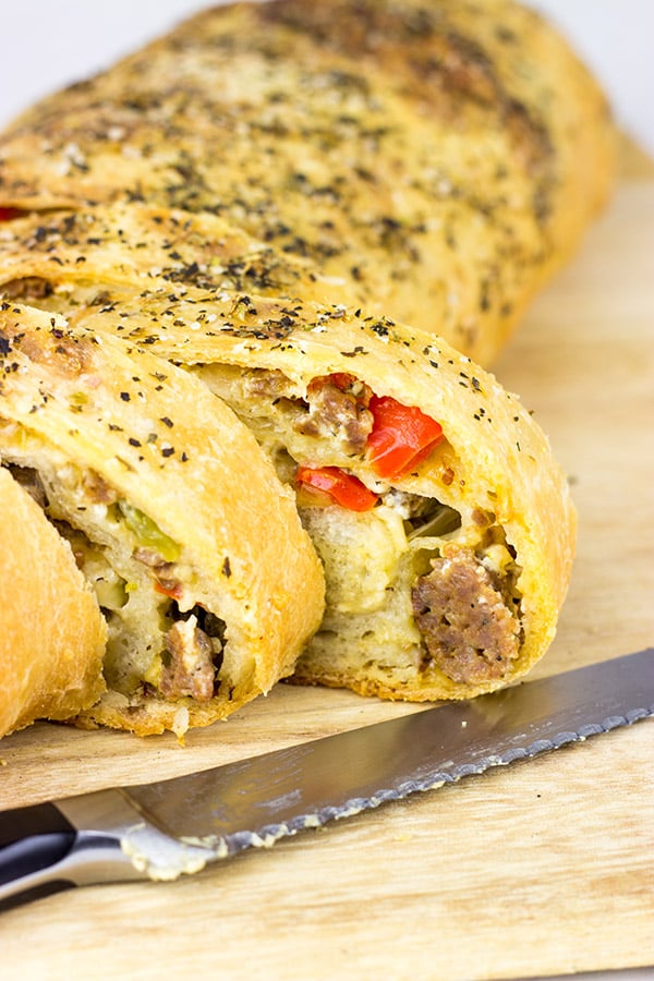 Spicy Italian Sausage Roll Filled with sausage, peppers and onions!