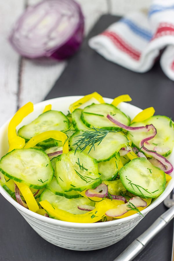 This Cold Cucumber Salad is an easy and healthy side dish that pairs really well with your summer grilling recipes!