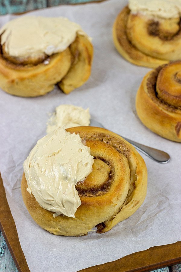 If you love peanut butter, then these Peanut Butter Cinnamon Rolls will be a new favorite! Topped with a whipped peanut butter frosting, these rolls are a tasty breakfast or dessert!