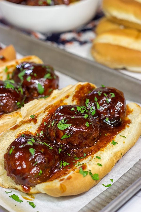 Slow Cooker BBQ Meatball Subs | Perfect cold weather comfort food!