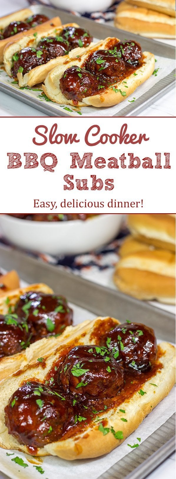 Slow Cooker BBQ Meatball Subs Perfect cold weather comfort food!