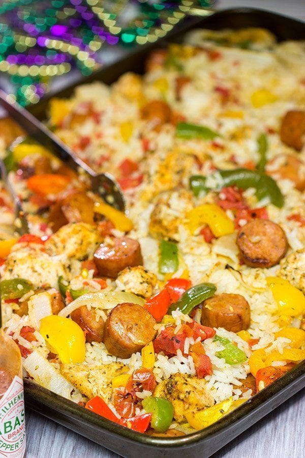 Looking for an easy and delicious dinner idea?  This Sheet Pan Jambalaya is a new favorite in our house!  (And it tastes amazing for leftover lunch the next day, too!)