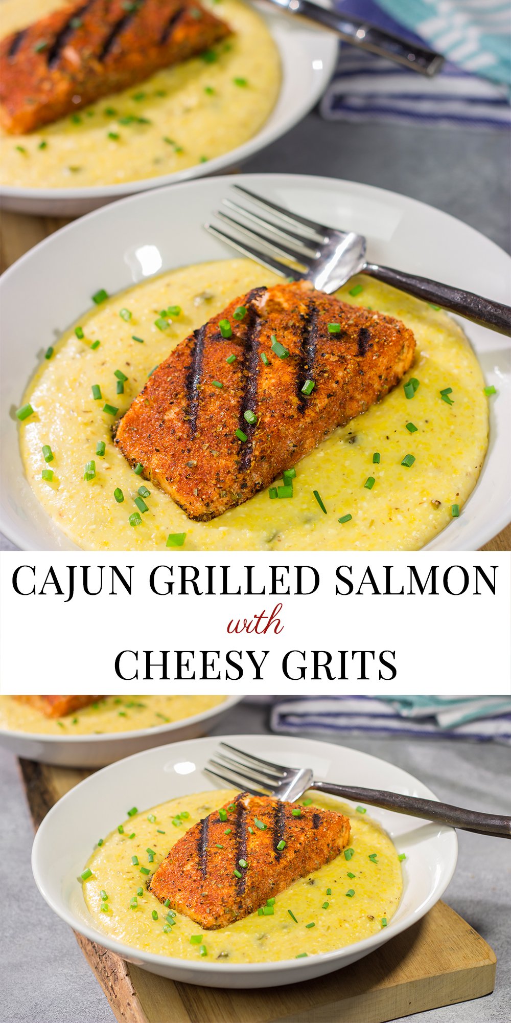 Cajun Grilled Salmon with Cheesy Jalapeno Grits