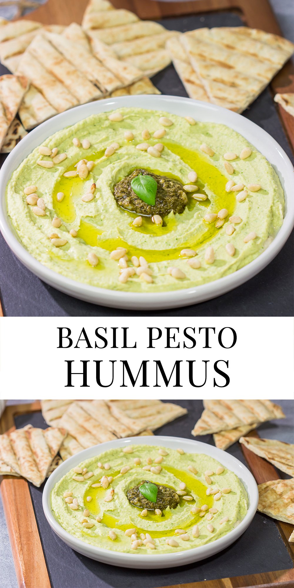 Basil Pesto Hummus Creamy hummus packed with flavors of basil pesto!