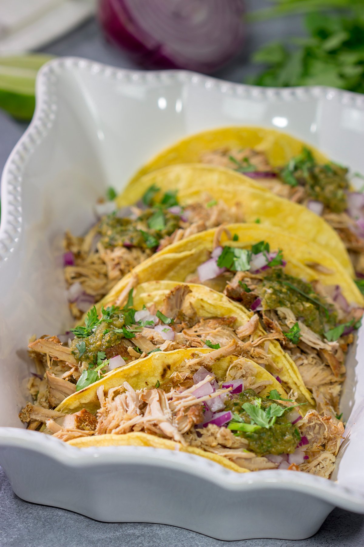 Slow Cooker Green Chili Tacos Flavorful shredded pork tacos!
