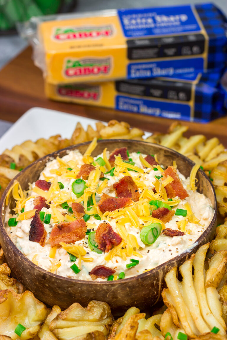Packed with all of your favorite baked potato toppings, this Loaded Baked Potato Dip is the perfect appetizer for hanging out with friends or quiet nights at home!