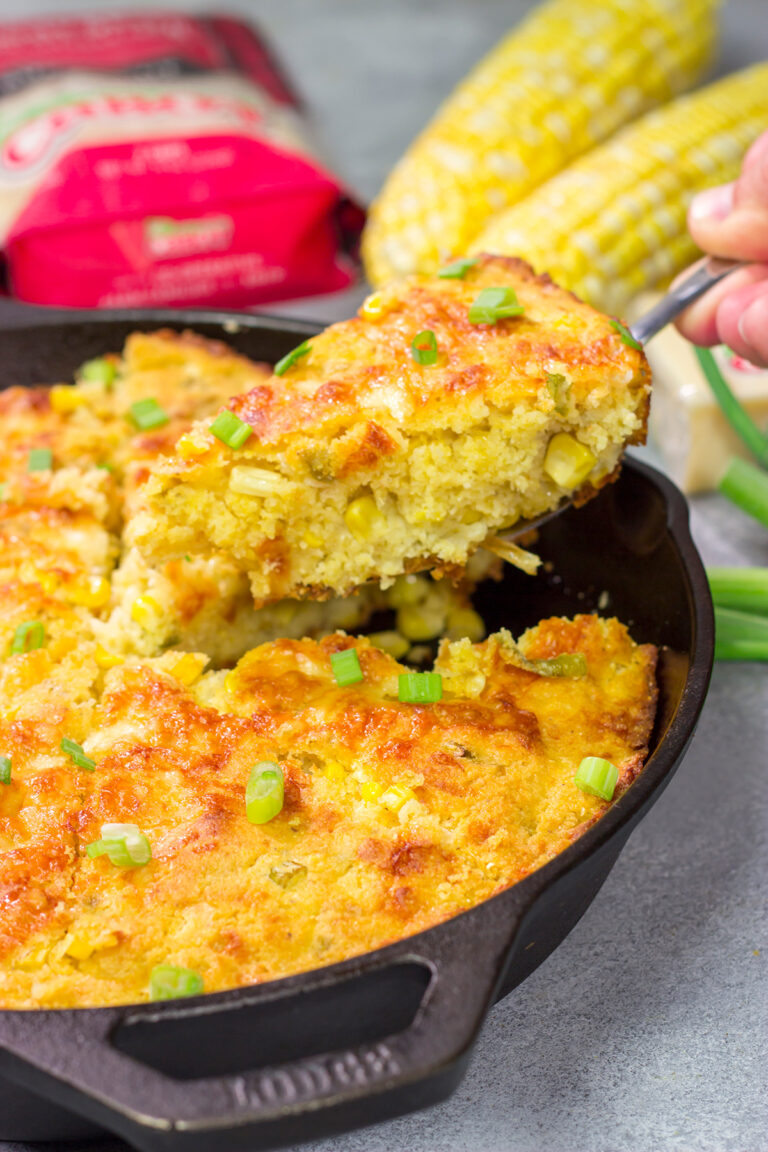 Loaded with cheddar cheese and fresh corn, this Cheesy Skillet Cornbread is a great side dish for late summer or fall meals!