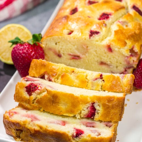This Strawberry Lemonade Quick Bread is a delicious combination of sweet and tart - it's a great way to bake with juicy summer strawberries!