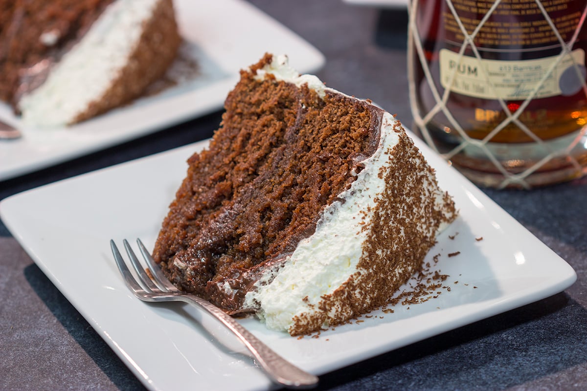 Featuring layers of chocolate cake soaked in rum, this Chocolate Rum Cake tastes just like rum balls. It's a great dessert for holiday entertaining!
