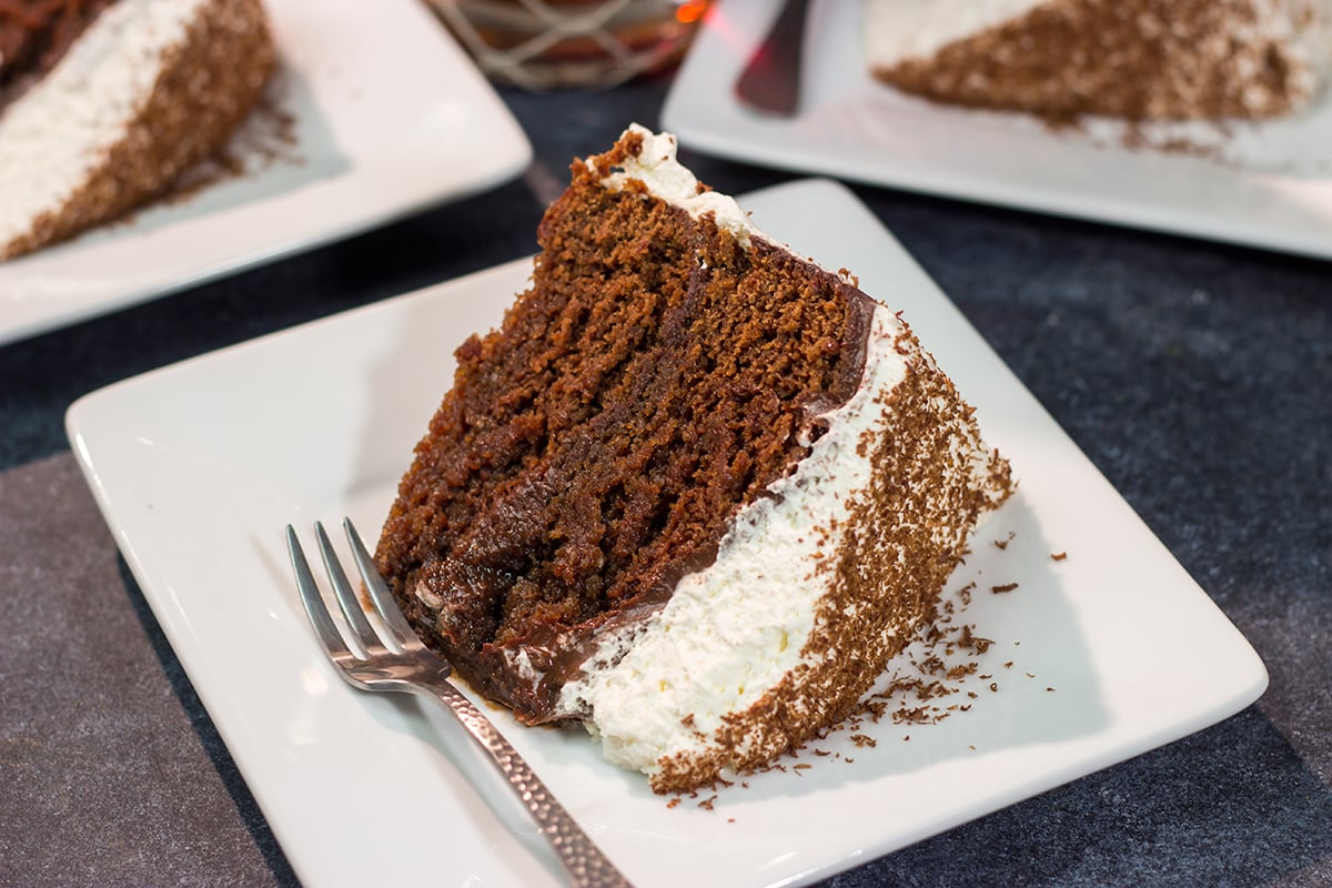 Featuring layers of chocolate cake soaked in rum, this Chocolate Rum Cake tastes just like rum balls. It's a great dessert for holiday entertaining!