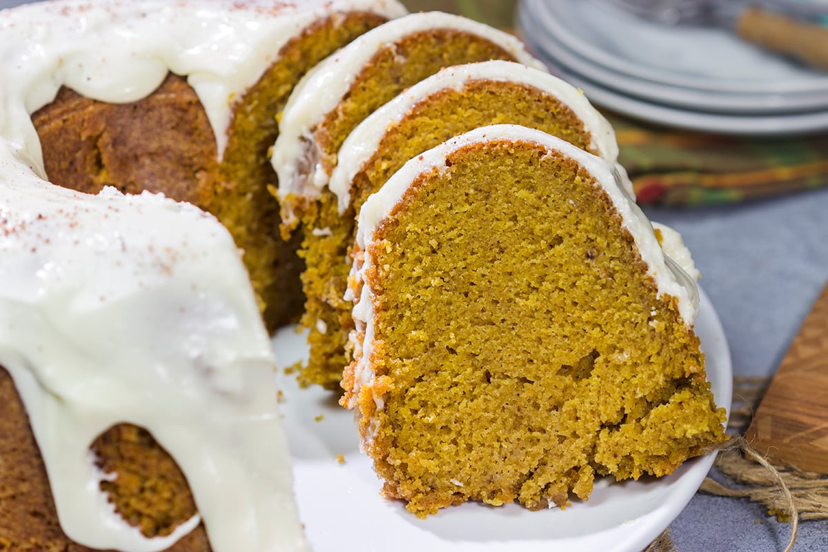This Pumpkin Spice Pound Cake features is baked with real pumpkin and a combination of warm baking spices. It's the perfect way to celebrate fall baking season!
