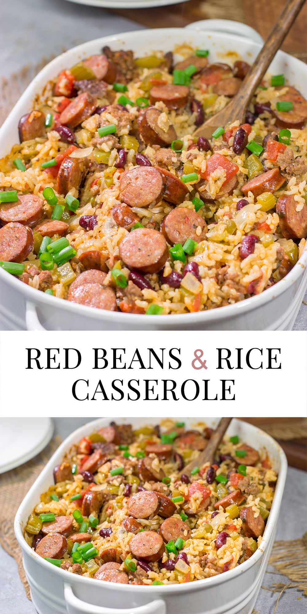 This Red Beans and Rice Casserole is an easy and delicious meal! The rice gets baked in the oven which makes this a great weeknight recipe. Enjoy!