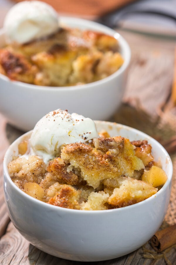Topped with a golden brown crust and filled with spiced apples, this Cinnamon Apple Cobbler is the perfect dessert for a chilly fall evening!