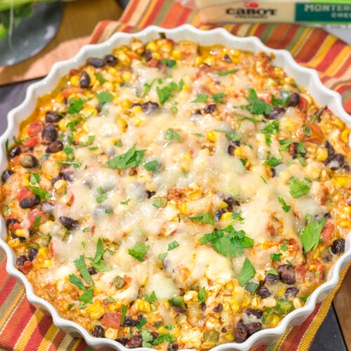 Featuring fresh corn combined with melty cheeses, this Black Bean and Corn Dip is a great party appetizer! Serve with tortilla chips, crackers or sliced veggies.