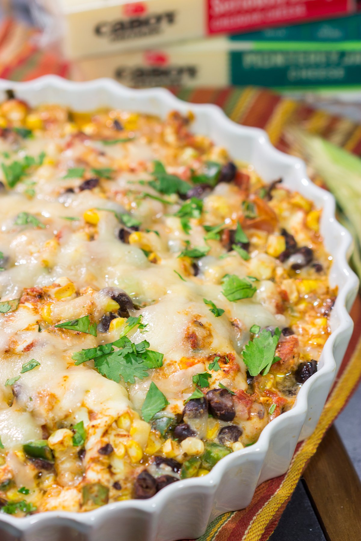 Featuring fresh corn combined with melty cheeses, this Black Bean and Corn Dip is a great party appetizer! Serve with tortilla chips, crackers or sliced veggies.