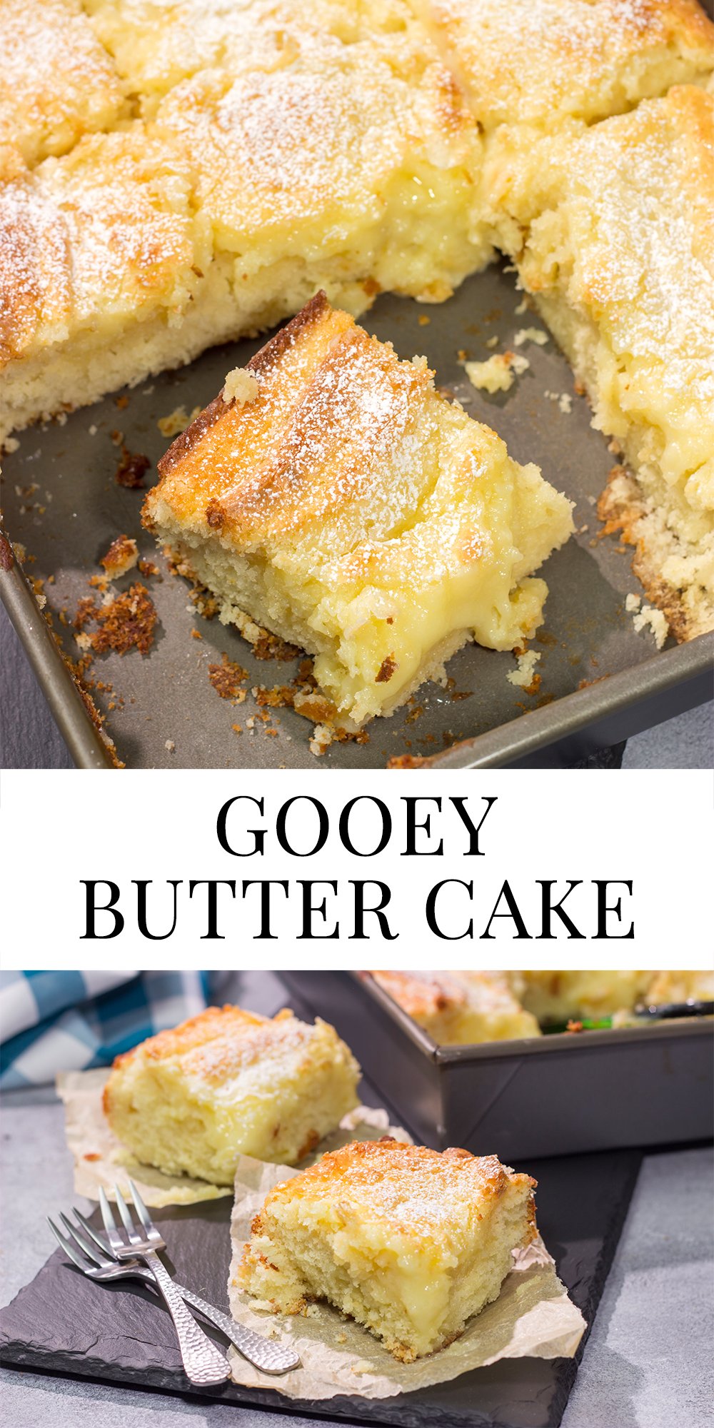 A classic St. Louis dessert, a Gooey Butter Cake features a buttery cake base topped with a vanilla cream cheese layer - it is absolutely addicting! Say hello to your new favorite dessert!