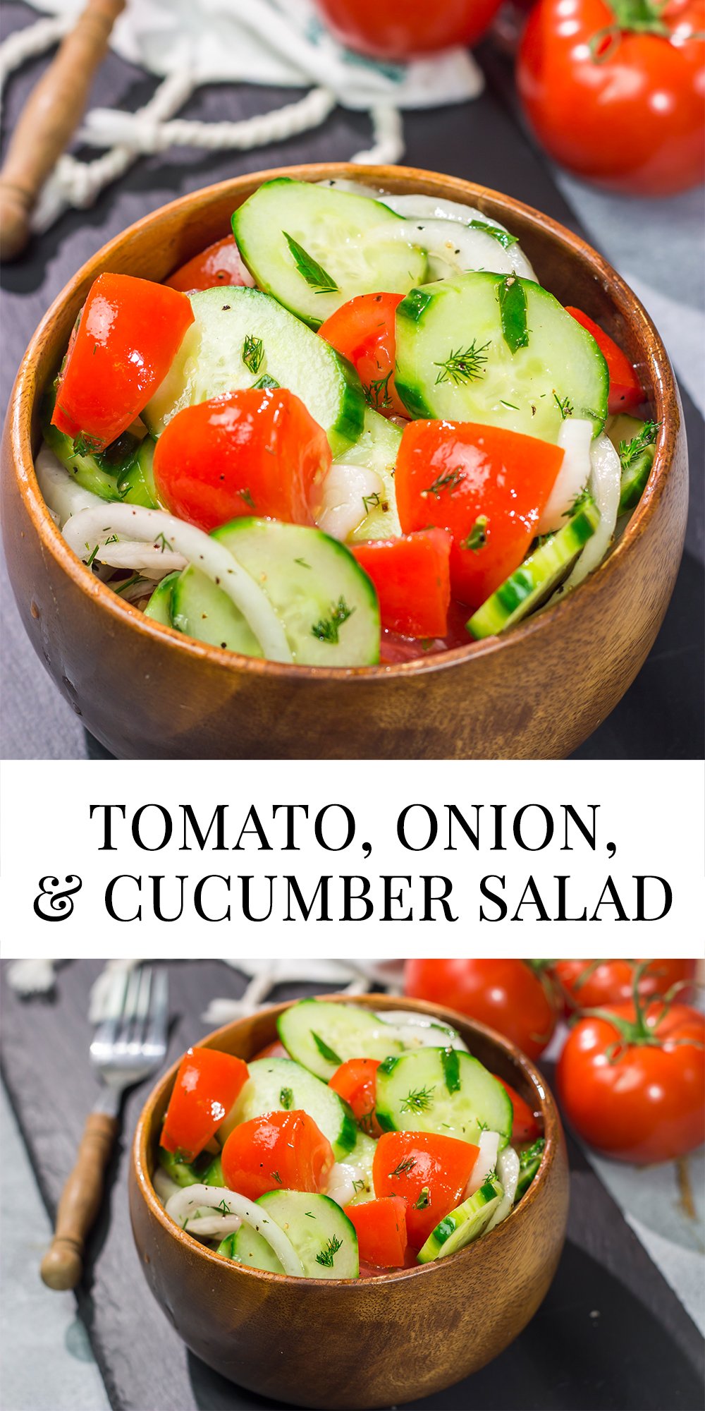 This easy Tomato, Cucumber and Onion Salad is a delicious summer recipe! This versatile side dish pairs well with almost anything.