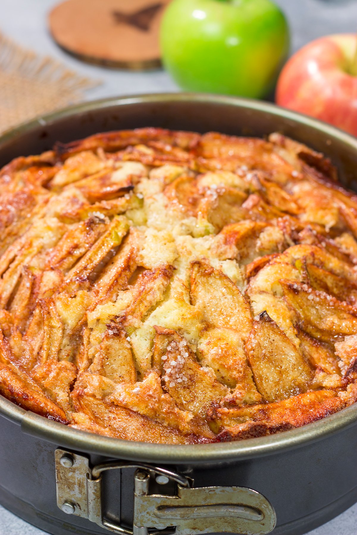 Featuring layers of sliced apples on both the bottom and top, this Danish Apple Cake is a delicious way to celebrate Autumn. This cake looks fancy, but it's very easy to make!