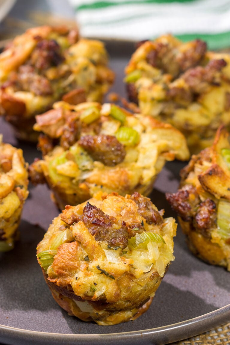 These Thanksgiving Stuffing Muffins feature all of the traditional Thanksgiving flavors...baked in a muffin tin! They're also single-serve, so they're perfect for holiday gatherings with family and friends.