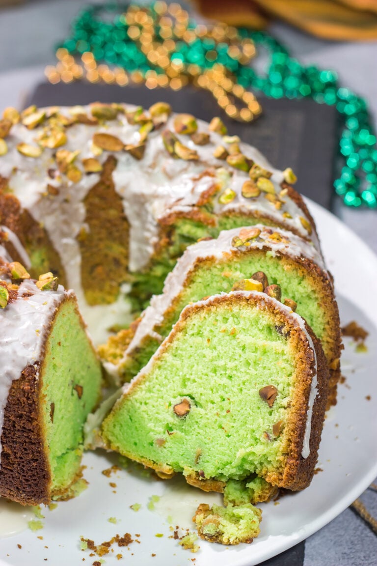 Featuring a mild nutty flavor, this homemade Pistachio Bundt Cake is a tasty dessert recipe. Top with a simple glaze and chopped pistachios for a mouthwatering appearance!