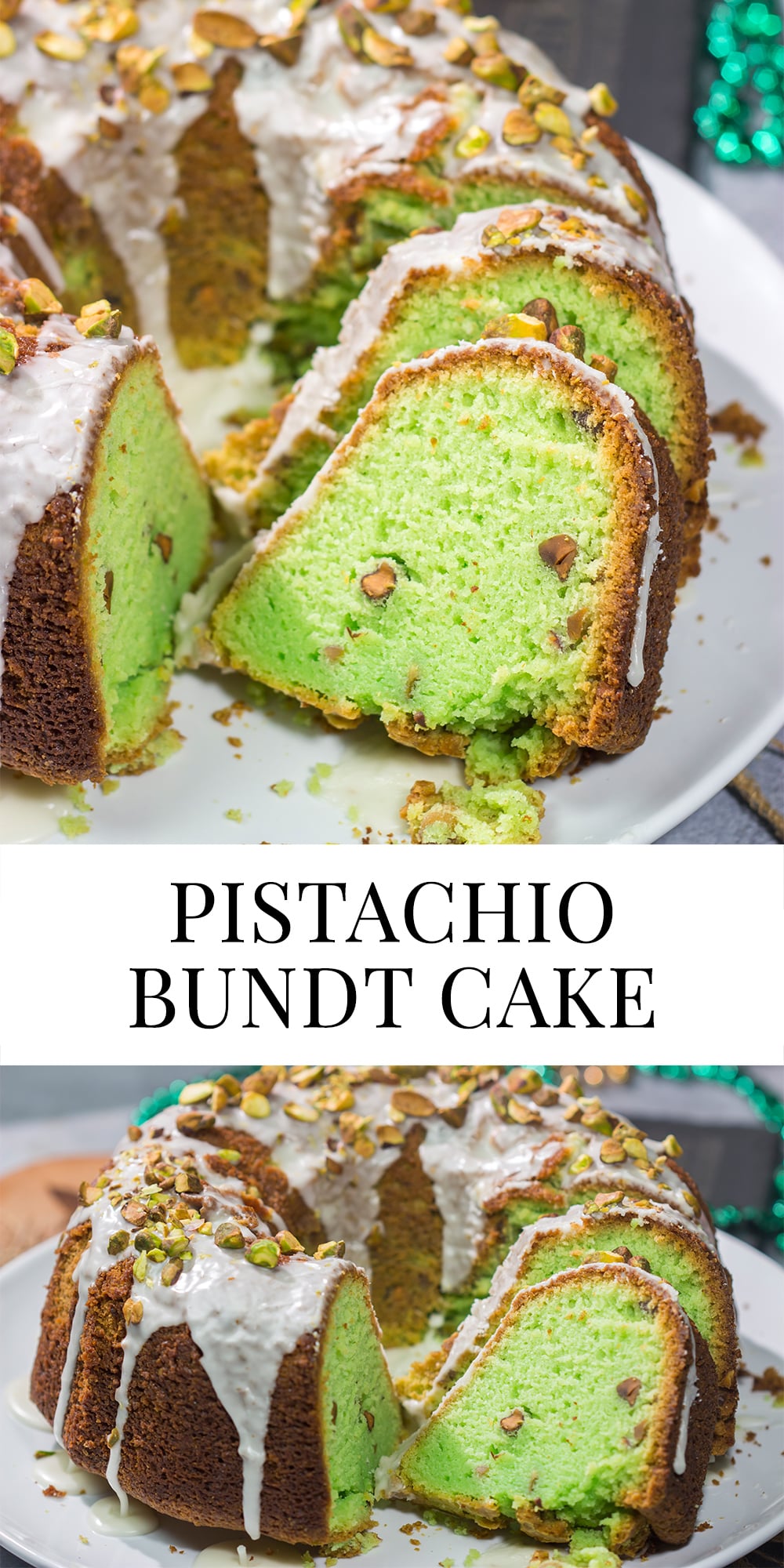 Featuring a mild nutty flavor, this homemade Pistachio Bundt Cake is a tasty dessert recipe. Top with a simple glaze and chopped pistachios for a mouthwatering appearance!