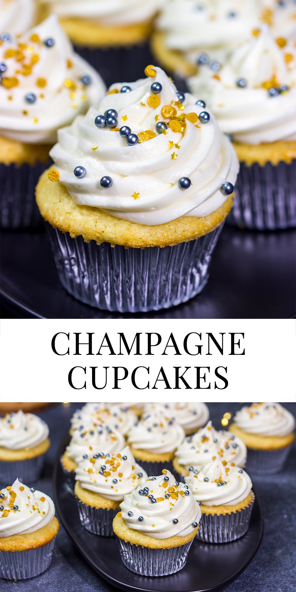 These Champagne Cupcakes feature tender vanilla cupcakes topped with creamy champagne buttercream. They're the perfect treat for New Year's Eve...or any other night of the year!