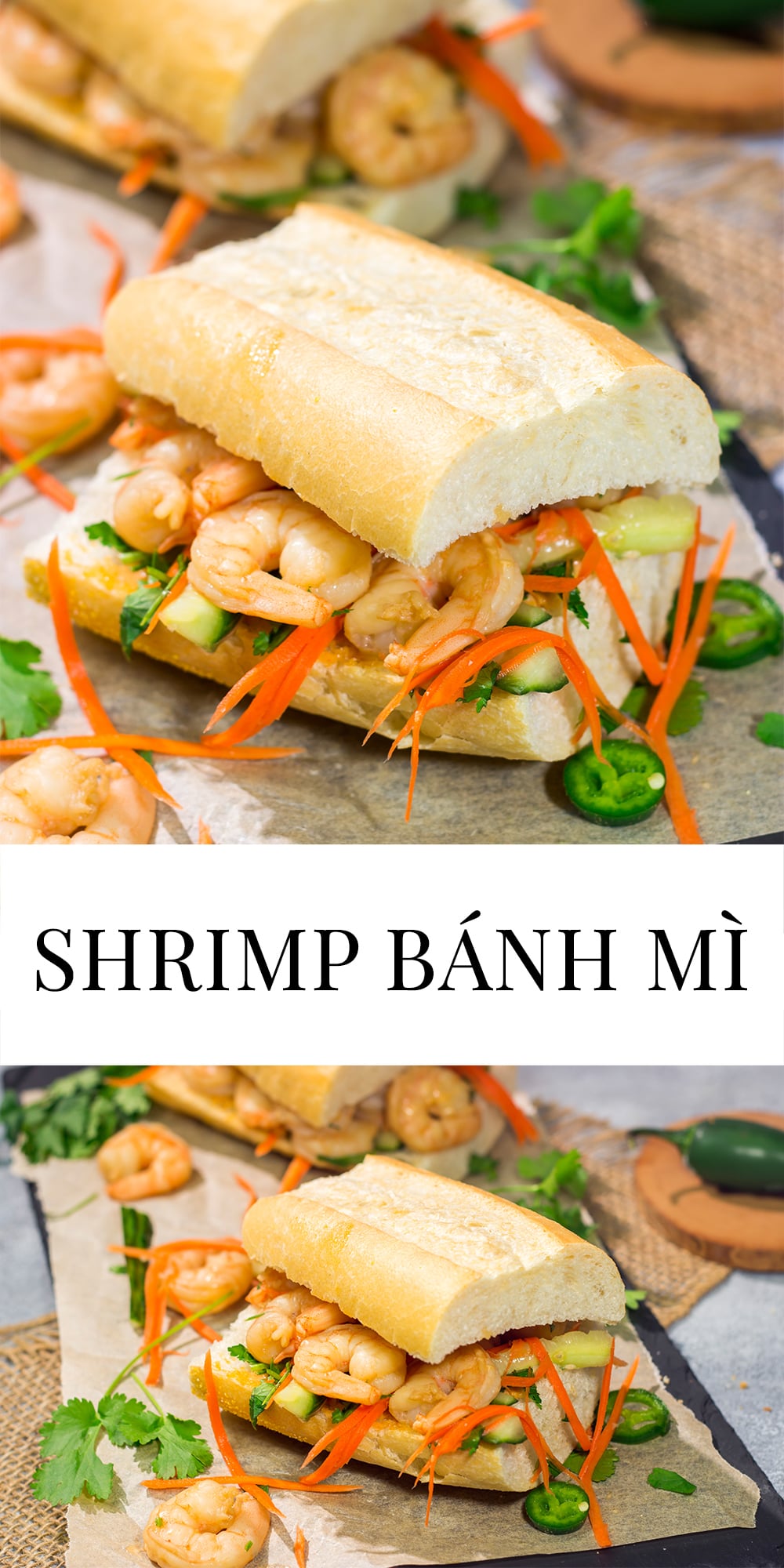 Shrimp Banh Mi is a classic Vietnamese street food...and it's surprisingly easy to make at home. Seasoned shrimp, tangy vegetables and fresh herbs combine to create a delicious sandwich!