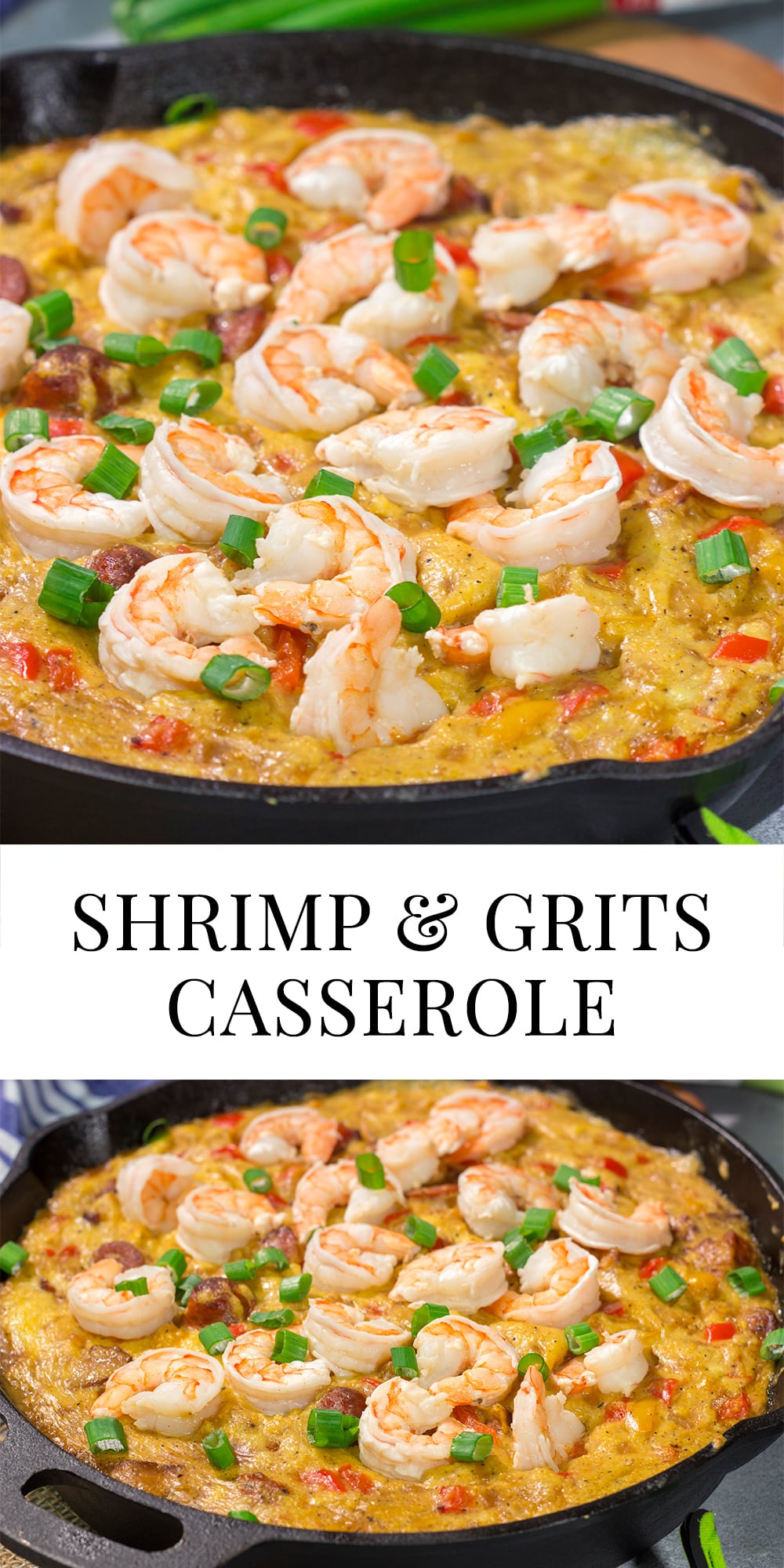 This Shrimp and Grits Casserole recipe is a fun twist on a classic. This flavor-packed casserole is the ultimate Southern comfort food!