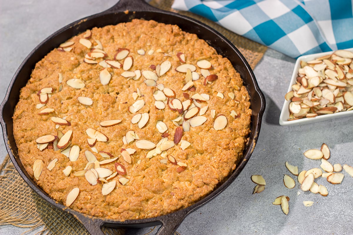 These chewy Almond Skillet Blondies feature a deep butterscotch flavor. Add in the crunchy almonds, and you've got an easy dessert recipe that will be a family favorite!