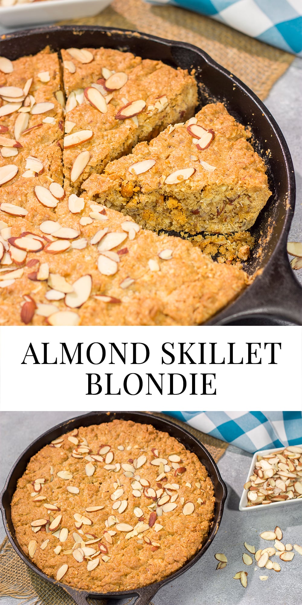 These chewy Almond Skillet Blondies feature a deep butterscotch flavor. Add in the crunchy almonds, and you've got an easy dessert recipe that will be a family favorite!