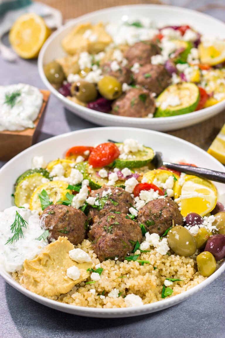 If you enjoy Greek flavors, then you'll love these Greek Meatball Bowls. The bright, bold flavors in these bowls will transport you straight to a sunny Mediterranean island!