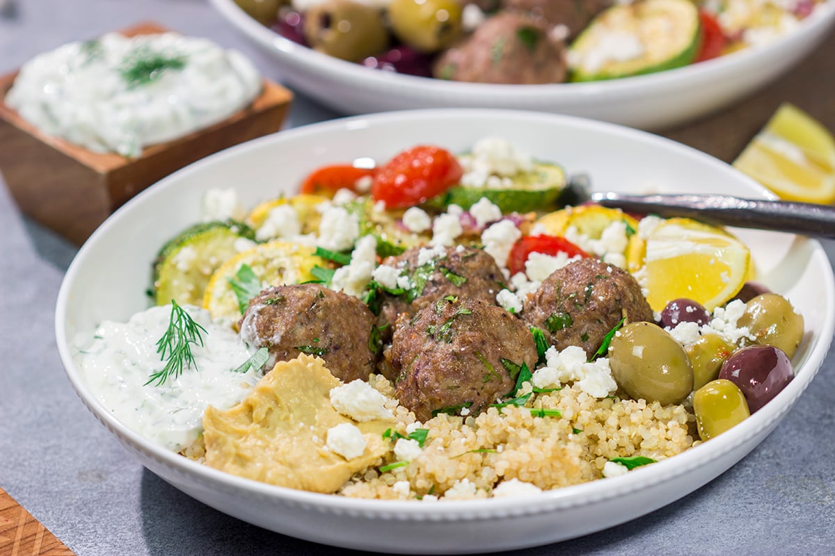 If you enjoy Greek flavors, then you'll love these Greek Meatball Bowls. The bright, bold flavors in these bowls will transport you straight to a sunny Mediterranean island!