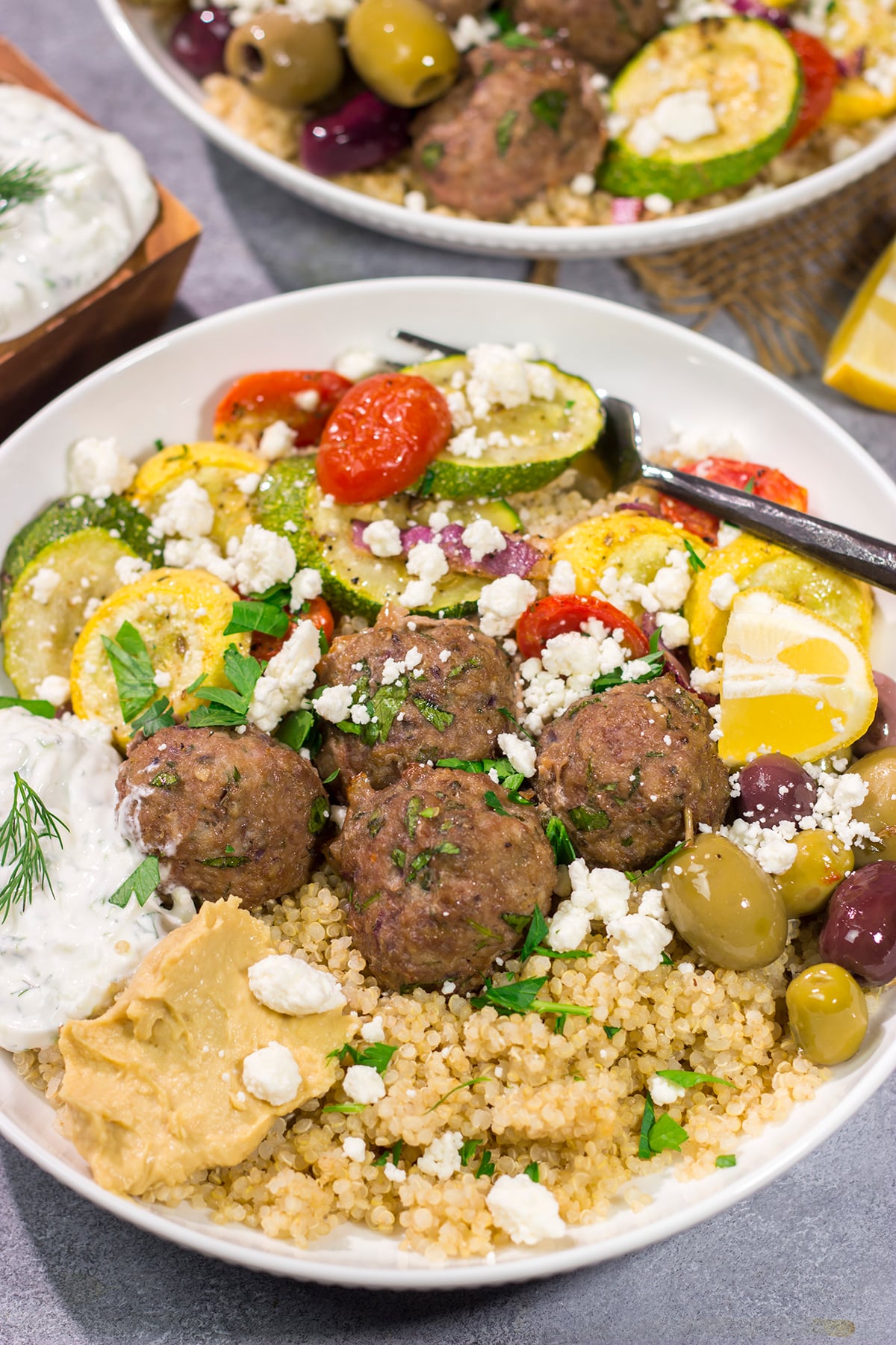 If you enjoy Greek flavors, then you'll love these Greek Meatball Bowls. The bright, bold flavors in these bowls will transport you straight to a sunny Mediterranean island!