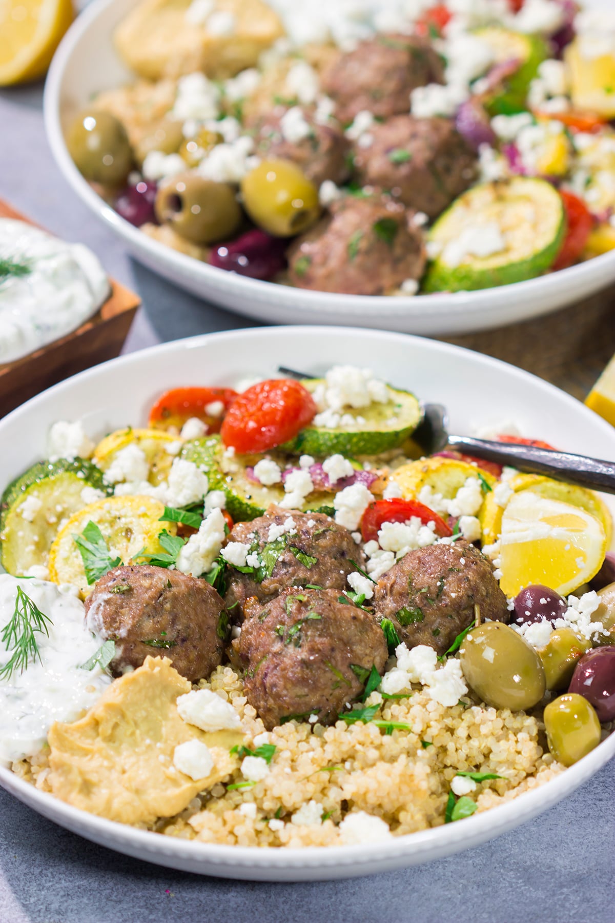 If you enjoy Greek flavors, then you'll love these Greek Meatball Bowls. The bright, bold flavors in these bowls will transport you straight to a sunny Mediterranean island!