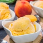 This Peach Sorbet uses only a few basic ingredients, and the result is an easy dairy-free dessert that tastes great on a hot summer day!