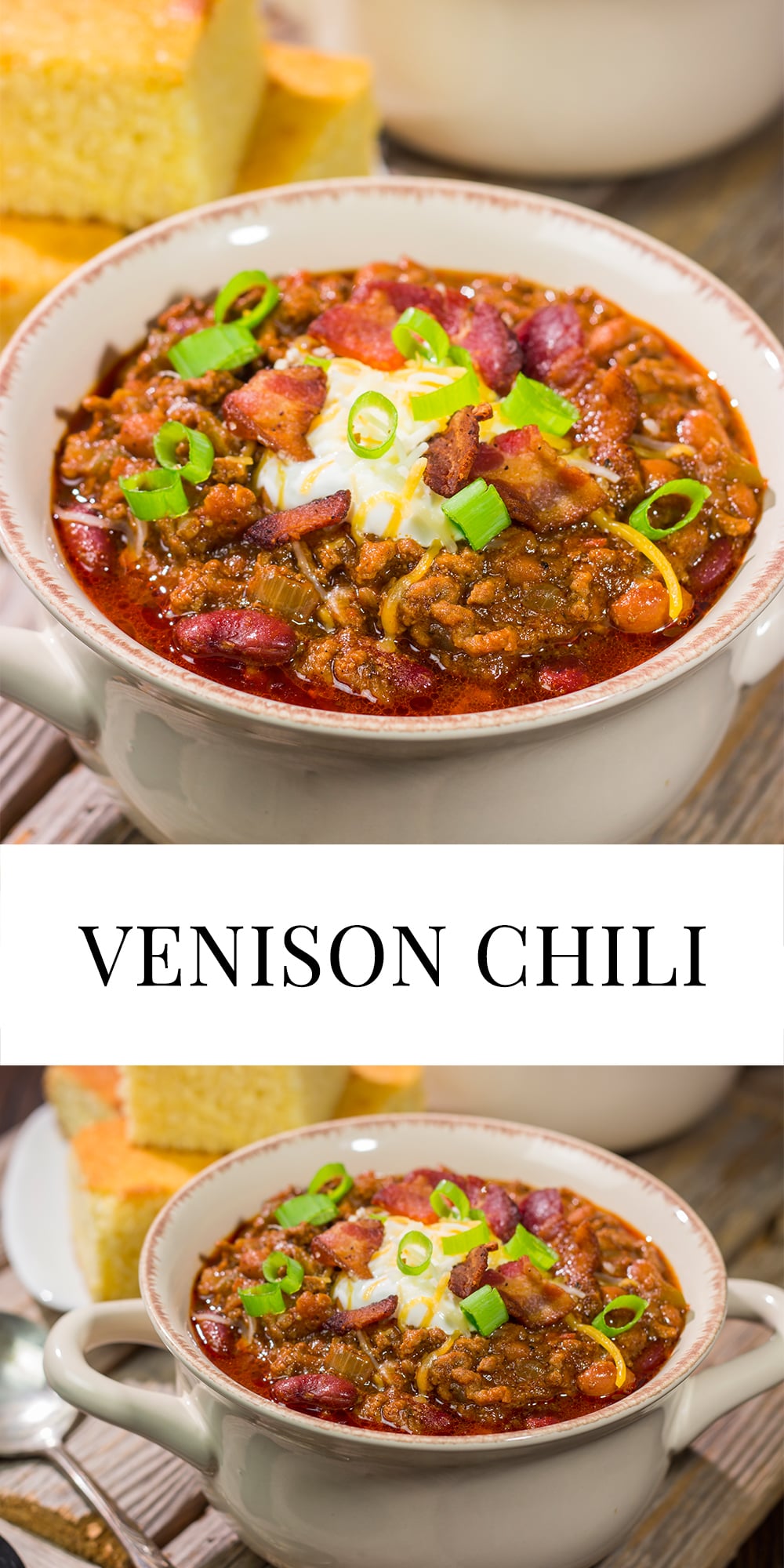This Venison Chili is a meaty, flavor-packed recipe. It's the perfect type of comfort food for a cold winter day!
