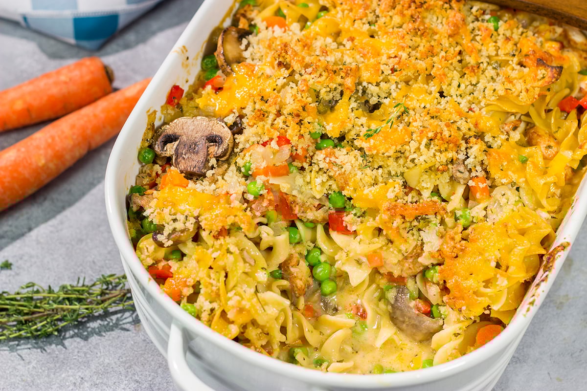This Cheesy Chicken Noodle Casserole is creamy, comforting and packed with flavor. It's an easy meal the entire family will love!