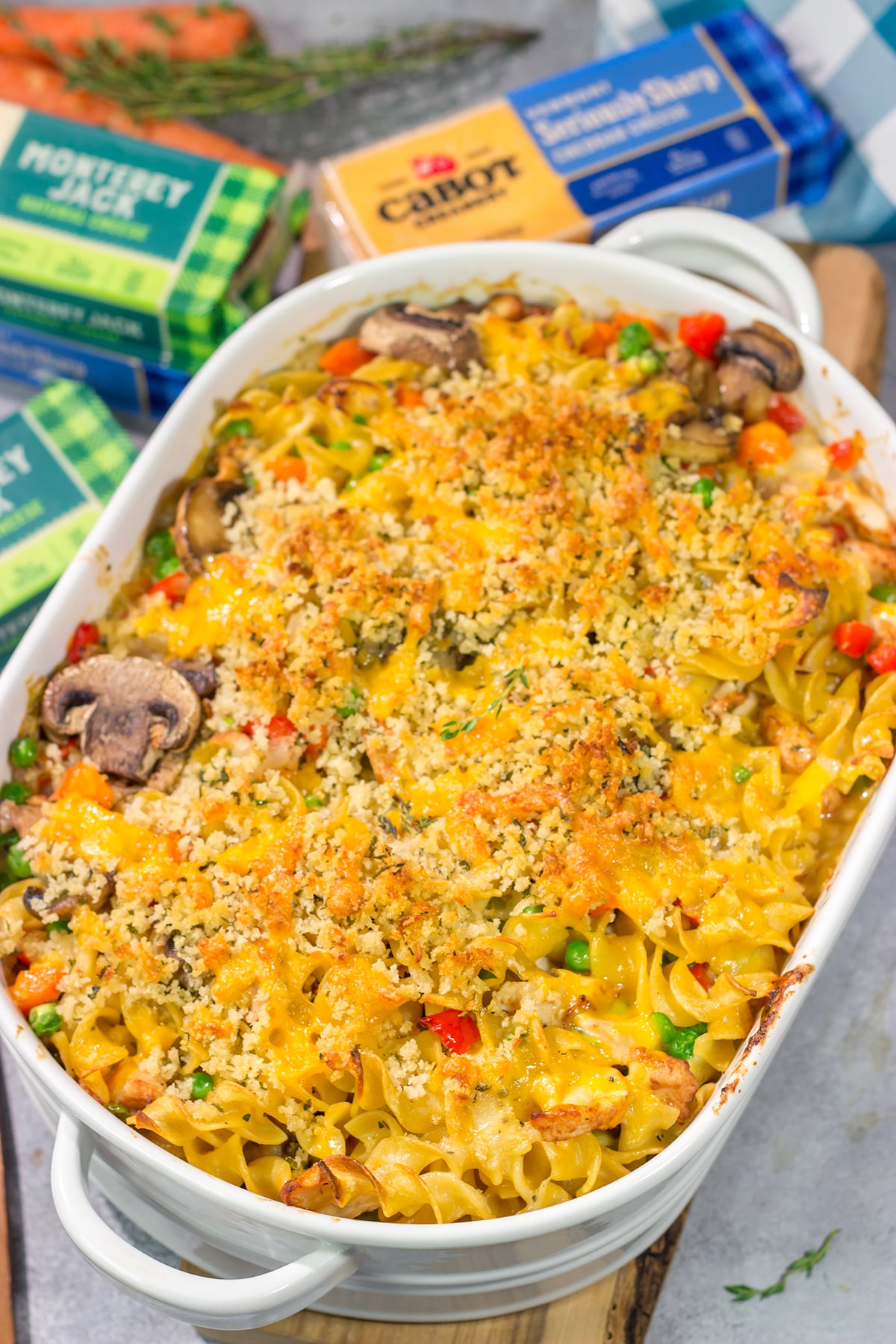 This Cheesy Chicken Noodle Casserole is creamy, comforting and packed with flavor. It's an easy meal the entire family will love!