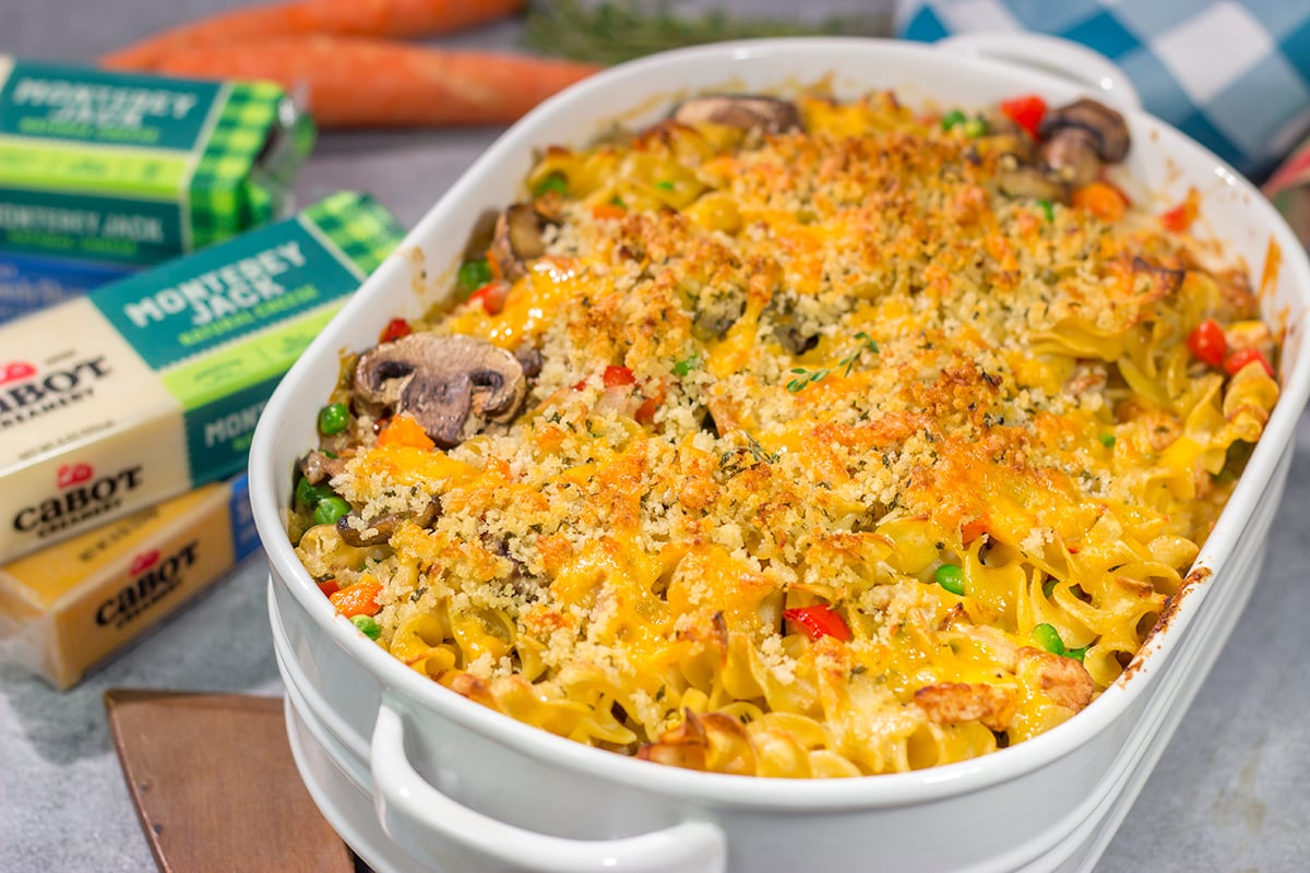 This Cheesy Chicken Noodle Casserole is creamy, comforting and packed with flavor. It's an easy meal the entire family will love!