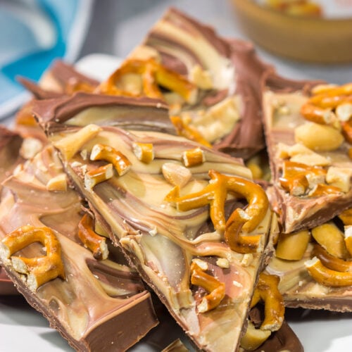This Chocolate Peanut Butter Bark is an easy, no-bake treat that you can whip up in about 10 minutes. The layers of chocolate and peanut butter make this treat irresistible!