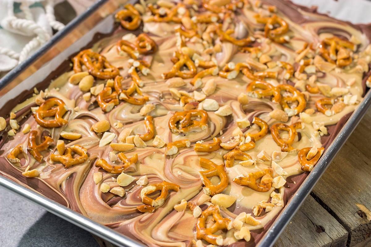 This Chocolate Peanut Butter Bark is an easy, no-bake treat that you can whip up in about 10 minutes. The layers of chocolate and peanut butter make this treat irresistible!