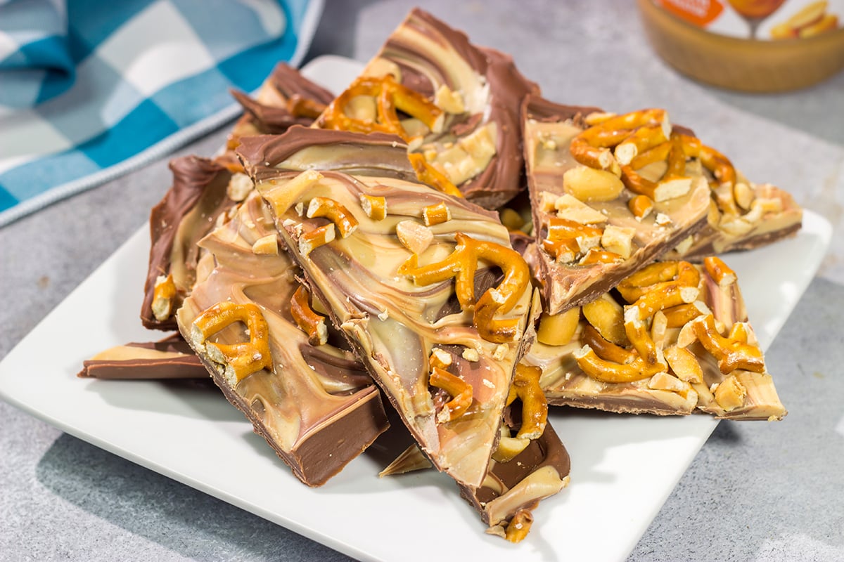 This Chocolate Peanut Butter Bark is an easy, no-bake treat that you can whip up in about 10 minutes. The layers of chocolate and peanut butter make this treat irresistible!