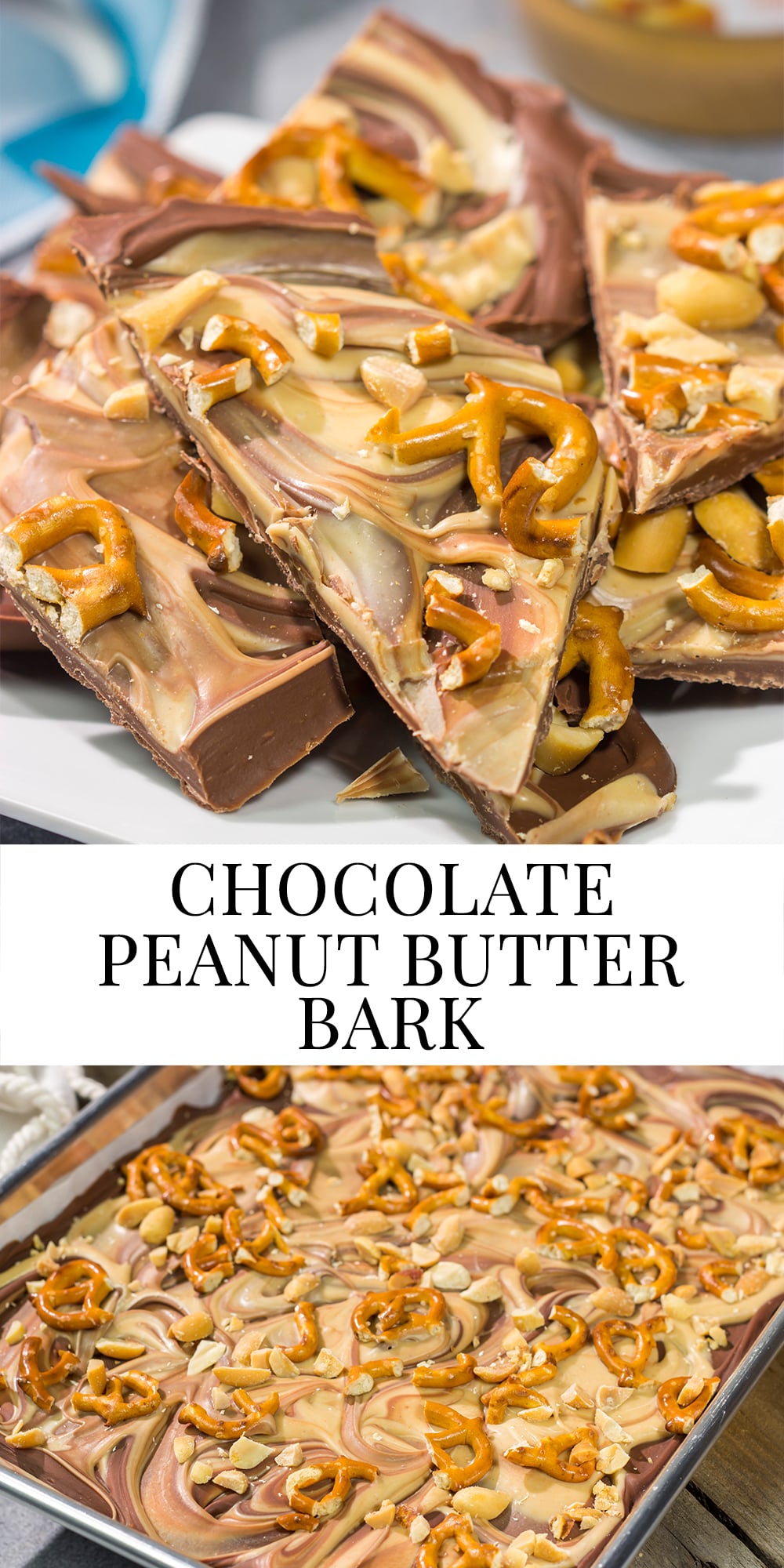 This Chocolate Peanut Butter Bark is an easy, no-bake treat that you can whip up in about 10 minutes. The layers of chocolate and peanut butter make this treat irresistible!