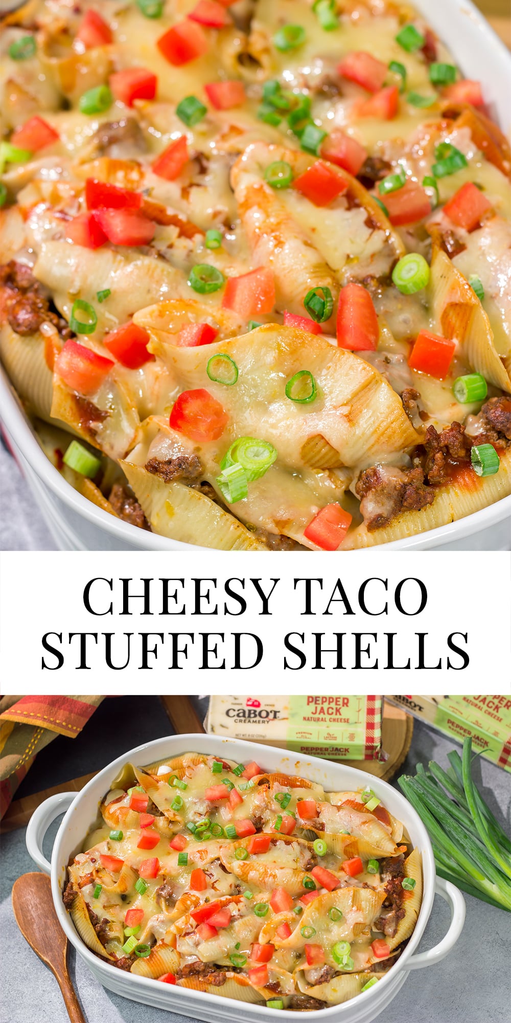 Put a spin on taco night with these Cheesy Taco Stuffed Shells! Instead of tortillas, stuff seasoned taco meat into pasta shells and top it with plenty of melty cheese for a fun family dinner.