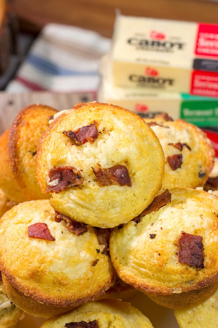 These Bacon Cheddar Cornbread Muffins are packed with crispy bacon, sharp cheddar cheese and classic cornbread flavor. They're the perfect side dish for soups and stews!