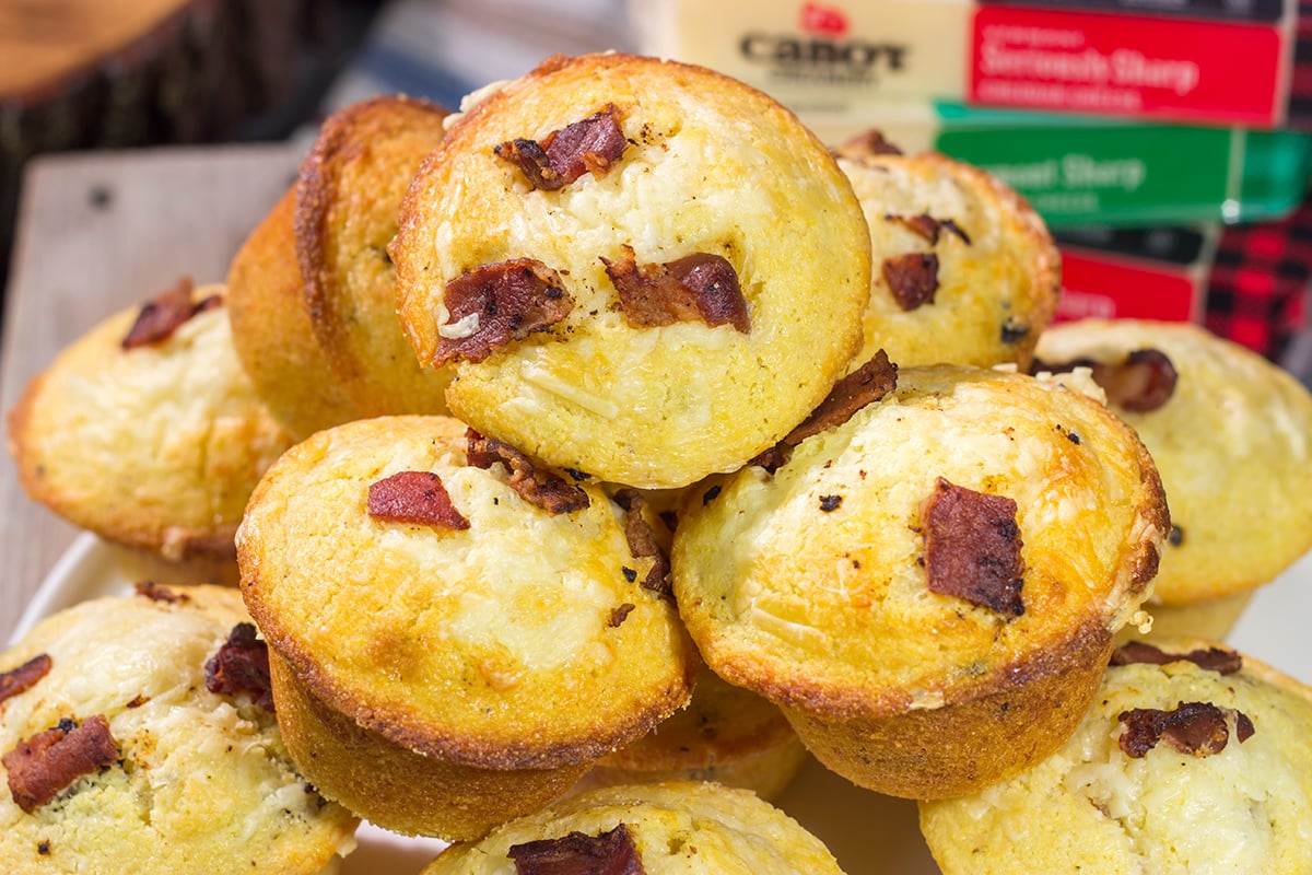 These Bacon Cheddar Cornbread Muffins are packed with crispy bacon, sharp cheddar cheese and classic cornbread flavor. They're the perfect side dish for soups and stews!